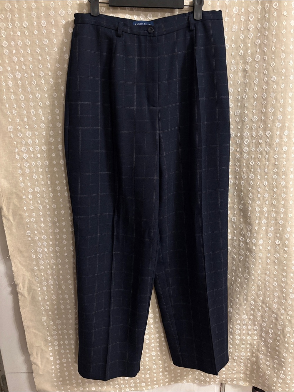 Karen Scott Navy Windowpane Dress Pants